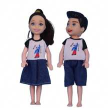 Set de 4 piezas de ropa de mezclilla para familia de 4 miembros para Barbies de 11 pulgadas (29-32 cm) de pareja/familia, sin incluir las muñecas ni los zapatos, regalo festivo
