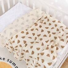 1pc Baby Bear Pattern Muslin Swaddle Blanket, Soft & Breathable Newborn Infant Wrap Blanket, Baby Shower Bath Towel - Mocha Brown - View 6