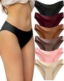FINETOO 6 Pack Women's Seamless Hipster Underwear No Show Panties Invisibles Briefs Soft Stretch Bikini Underwears XS-XL - 固體 12 - 查看 1