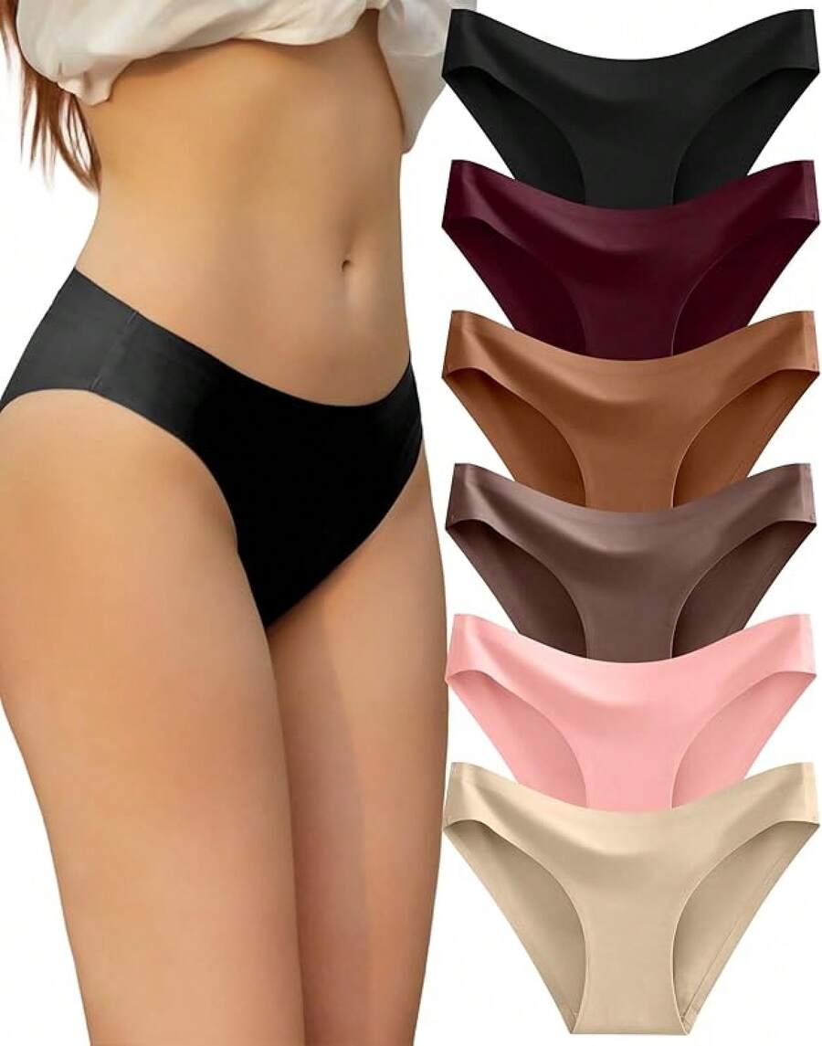 FINETOO 6 Pack Women's Seamless Hipster Underwear No Show Panties Invisibles Briefs Soft Stretch Bikini Underwears XS-XL - 固體 12 - 查看 1