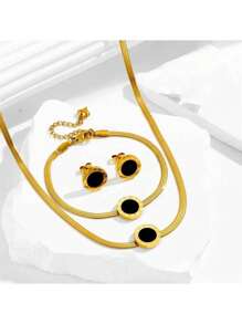 1 Set Elegant Minimalist Fashion Roman Coin & Serpentine Stainless Steel Necklace, Bracelet & Earrings Jewelry Set, Suitable For Women's Daily Outfit Or Commuting Style, Great Gift For Mother's Day