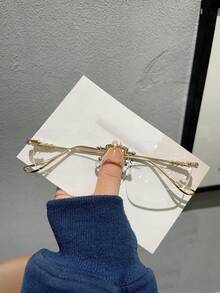 1 件女士休闲复古无框方形金色和银色时尚透明镜片眼镜，适合日常佩戴、装饰和街头服饰 - 金色 - 查看 11