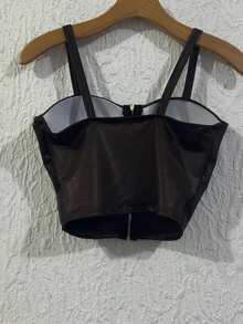 CROPEED IN CIRRE FABRIC WITH FRONT ZIPPER STRAPS AND PADS - Brown - View 2