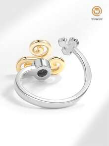 1 件奢华时尚镀金/镀银锆石旋转指尖戒指，女士缓解焦虑蝴蝶指节戒指，婚礼珠宝缓解压力可调节开口戒指 - 彩色 - 查看 3