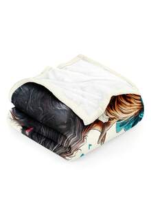1 peça de cobertor de pelúcia quadrado com estampa de animal natural, estilo aquarela, vaca Highlander fofa, laço azul, macio e quente, uso o ano todo para sala de estar, sofá, poltrona, quarto, viagem, acampamento, presente - Multicolorido - Ver 3
