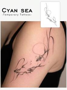 1 Stück Koi Fisch schwimmende Linienkunst temporäres Tattoo Aufkleber, sexy schwarze Tinte Design wasserfest schwitzfest Y2K minimalistisches temporäres Tattoo für Hände/Arme, geeignet für Frauen