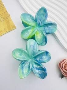 1pc Women Large Size Blue Gradient Flower Plastic Lightweight Hair Clip, Fashionable And Versatile High-End Elegant Simplistic Solid Color Hair Accessory, Suitable For Daily Casual, Party, Commute, Vacation, Hairstyling, Makeup, Outfit Matching Hair Claws Claw Clips Hair Clips Hair Jaw Clip Hair Clamps Hair Clutch Hair Catcher Clip