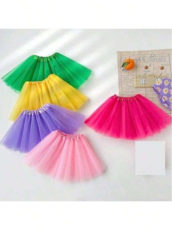 1pc Colorful Solid Color Fluffy Tulle Ballet Skirt For 3-8 Years Old