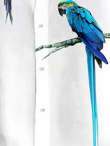 Plus Size Men's Parrot Print Button Down Short Sleeve Hawaiian Aloha Shirt - White - View 5