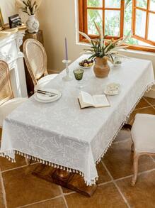 1pc Lace Tablecloth, Rectangular Table Cover With Jacquard Mesh, Available In Multiple Sizes, Suitable For Holiday Party Decor, Dining Table Decor, Home And Room Decoration