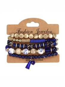 4-5pcs Bohemian Bracelets For Women Stretch Multilayer Colorful Beads Bracelet With Charm Jewelry