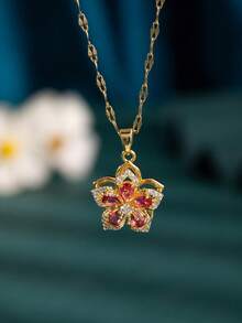 1 件时尚优雅奢华 5 瓣花旋转吊坠项链，适合送给妻子、女朋友、情人节、母亲、母亲节的礼物 - 彩色 - 查看 1