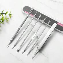 Kit de herramientas para eliminar puntos negros, set de 6 piezas para el tratamiento del acné, extractor de comedones para puntos negros, puntos blancos, imperfecciones, herramienta extractora de poros para la nariz y el rostro, de color plateado, para el cuidado de la piel, decoración del hogar, dormitorio y baño.