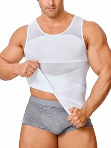 Men Slimming Vest Tummy Control Body Shaper Tank Top - 白色 - 查看 3
