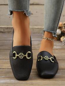 女士厚底休闲百搭乐福鞋，软底英伦风时尚一脚蹬（建议订购大一码） - 黑色 - 查看 2