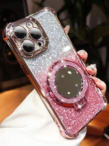 这款奢华电镀手机壳配备指环支架、磁吸支架和内置化妆镜，采用闪亮水钻装饰，呈现Y2K风格，防震防摔，时尚硅胶软壳保护套适用于 16/16E/15/14/13/12/11/X/XS/XR/8/7 Plus/Pro/Max/Mini、Galaxy S24/S25 Ultra，也兼容小米Redmi、荣耀、OPPO Reno、MOTO Infinix Women 2025等机型。