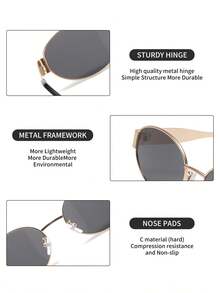 3pcs Metal Frame Oval Retro Fashion Glasses, Fashionable Design For Women Beach Accessories, Classic Style, Suitable For Outdoor Travel, Beach Vacation, Casual Wear, Driving Glasses, Summer Fashion, Sunshade, Elegant Decoration, Family Travel, Vacation, Summer Beach Vacation, Outdoor Travel - 彩色 - 查看 3