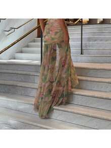 2025 Summer New Sexy Suspender Print Resort Beach High Waist Slim Split Dress Women - 綠色 - 查看 5