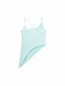 Crisscross Back Built In Bra Plus Size Women's Workout Tank Top - Thin Straps & Asymmetrical Hem Cropped Camisole | 4-Way Stretch Breathable Atheleisure Sport Tank Top For Gym, Yoga, Pilate, Running (Mint Green, 0XL~3XL) - Mint Green - View 12