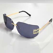 1 Stück modische retro rahmenlose Brillen für Damen mit großen Augen, modischer Brille für Frauen, personalisiert, lässig und vielseitig, geeignet für die Kleidung von Frauen zum Tragen, für Straßenfotografie, Urlaub, Reisen, Strandfahren und andere Anlässe, Preppy-Stil für den Schulanfang, Wickelform, Buchstabendekoration
