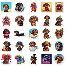 50 pegatinas impermeables de PP con diseño de perro salchicha de dibujos animados, coloridas y infantiles, aplicables a tazas, patinetas, computadoras portátiles, cuadernos, equipaje, educación temprana, recompensas en el aula, interacción entre padres e hijos