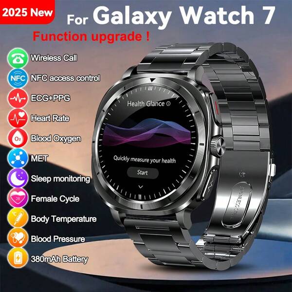 GUHUAVMI 2025 New Smart Watch Compatible With Galaxy Watch 7, Wireless Calling/Dial, 1.43inch AMOLED Full Screen Touch, AI Voice, Info Push, NFC Access Control, SOS Call Smartwatch, ECG/Heart Rate/Sleep Monitoring, Fitness Tracker, Health Smartwatch For Men Women, Compatible With Android IOS