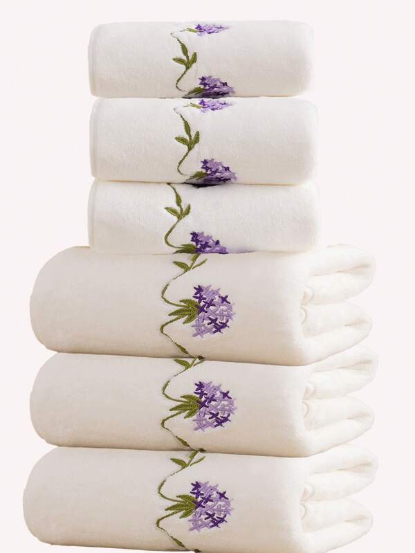 1/2/3 piezas Toalla de baño, toalla de mano o toalla de cara de poliéster con bordado floral, decoración del hogar adecuada para baño, hotel, gimnasio, viaje, regalo, salón, deportes, exterior, playa, escuela, vuelta al cole, accesorios de viaje, artículos esenciales para el hogar, toallas, cuidado de la piel