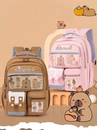 Capybara Kids Backpack, Fashionable & Versatile Large Capacity Boys' School Bag, Lightweight Girls' Rucksack For Elementary Students, For Back To School