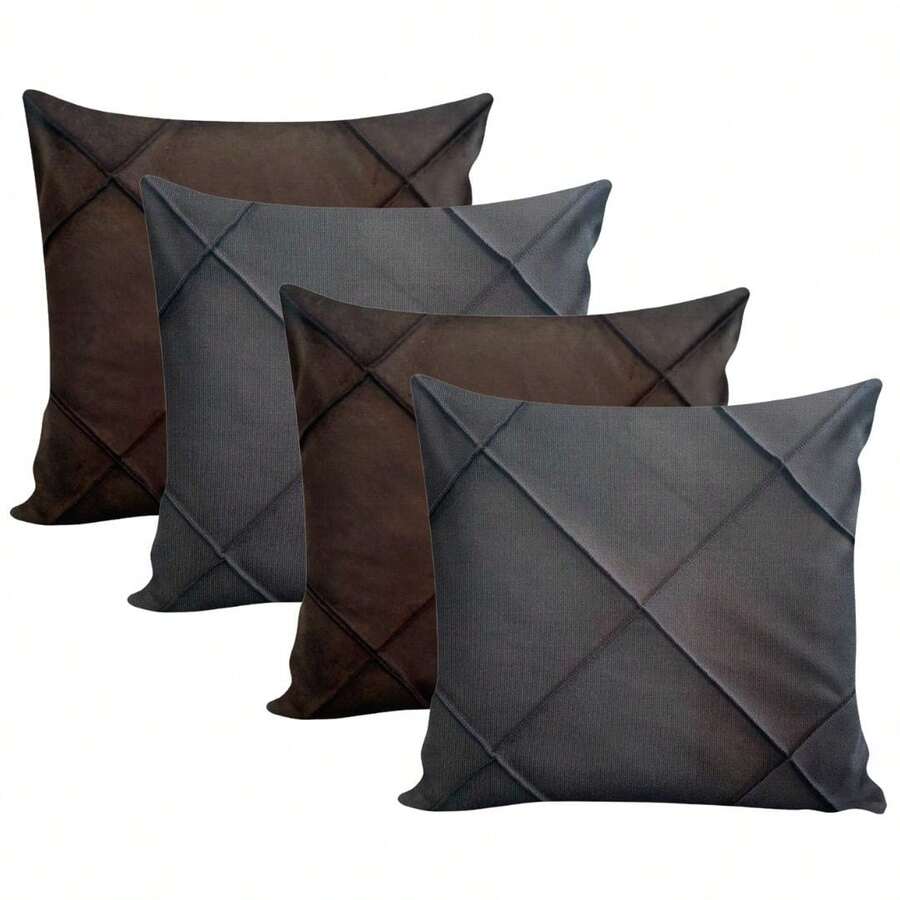 Kit Of 4 Draped Suede Cushion Covers 45x45 With Invisible Zipper - 2 Brown + 2 Gray - View 1