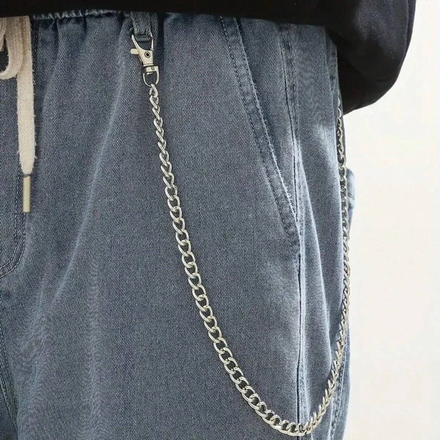 Corrente Super Simples 45cm - Corrente de Calça Simples Moda Masculina 45cm Para Homens e Mulheres Punk HipHop - Prata - Visão 1