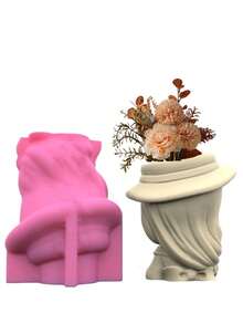 DIY公主女孩与兔子硅胶模具，用于笔筒、花盆、烛台 - 环氧树脂手工工具长发女孩抱着兔子娃娃花盆混凝土花瓶模具家居装饰 - 彩色 - 查看 3