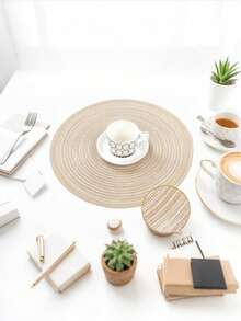 1件/4件/8件圆形编织杯垫（18厘米）/餐垫（36厘米），家用圆形防烫防污杯垫/餐垫，可水洗厨房餐桌垫，适用于家庭聚会、婚礼派对、日常居家用餐，咖啡棕色