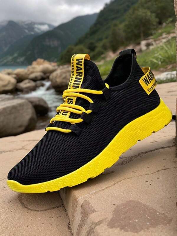 1 Pair Lightweight Elastic Breathable Running Shoes With Buckled Decorative Laces Front Lace-Up Sneakers (Asymmetrical Pattern Woven Straps On Side)
