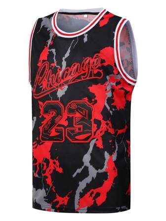 Men's Basketball Jersey #23 Black & Red Graffiti Embroidered Sports Tank Top