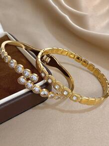 Juego de pulseras de acero inoxidable chapado en oro de 18 quilates con cristales de circonio cúbico para mujeres y niñas, regalo para el Día de la Madre, accesorio para bodas y fiestas, regalo para maestros, graduación, pulsera bohemia elegante para verano, viajes y festivales, para fiestas diarias, accesorios para rave/baile de graduación, joyería dorada amarilla