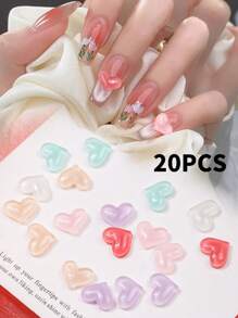 10 Pieces Of Mixed-Color Heart-Shaped Nail Art Accessories, Dopamine Resin Three-Dimensional Nail Art Pendants, DIY Wearable Nail Material Pack. Simple Style And Versatile, Suitable For Nail Salons