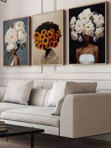 1/3 件现代花卉、女性、黑色艺术油画海报、复古时尚肖像、植物艺术帆布画、卧室墙壁艺术、客厅墙壁装饰、餐厅墙壁装饰、厨房装饰、书房、走廊、宿舍装饰、送给朋友的理想礼物、墙壁艺术、墙壁装饰、家居装饰、房间装饰帆布画、海报、可选框架 - 彩色 - 查看 8