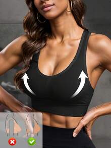 Sports Bras Training Bra Exercise Bralette Summer Gym Top Seamless Running High Stretch Racerback Crop Tops Removable Padding Lingerie - Black - View 3