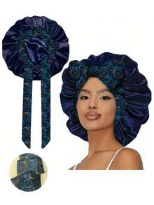 1pc Silk Sleep Cap, Satin Hair Cap, Soft Elastic Silk Sleep Cap, Curly Hair Silk Hair Cover (Random Print Pattern) - NPSM163 - View 23