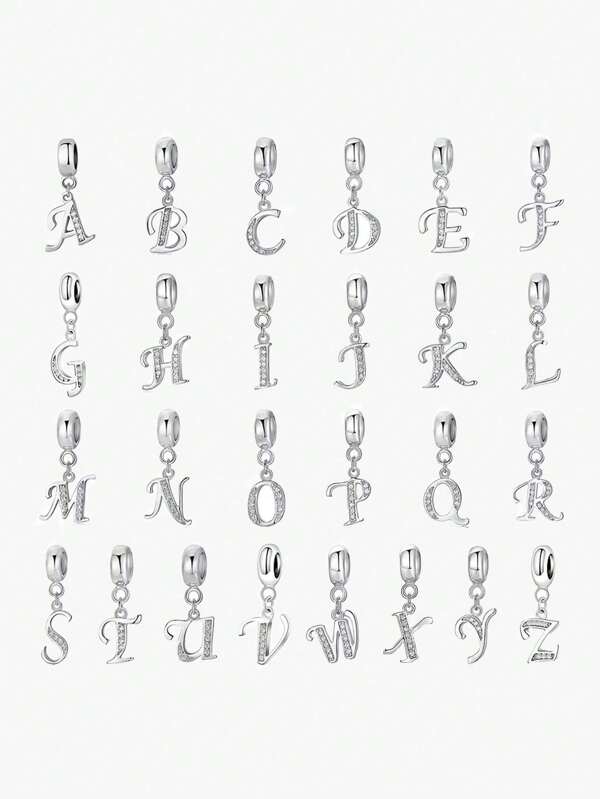 1 Stück modischer 925er Sterling Silber Bead-Charm mit 26 Buchstaben für Frauen, passend für Armbänder, Armreifen, DIY Schmuckherstellung, Jahrestags-Geschenk, hochwertiger Damenschmuck