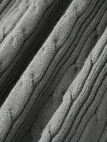 Women's Cable Knit Tops Long Sleeve Square Neck Solid Color Loose Fit T-Shirts Sweaters - Dark Grey - View 6