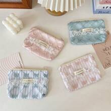 Spetsfärgad blommig myntbörs, nischad bärbar förvaringsväska, myntnyckeltillbehörspåse, rosettdekoration för smink, julklappar, påse, resor, presenter till kvinnor, reseessentials, påse, kuvertväska / liten handväska, sminkorganisatör, sminkväska, borsthållare, minipåse, påse med stor kapacitet, presenter till kvinnor, julklappar, presentidéer för kvinnor - Multifärgad - Visa 2