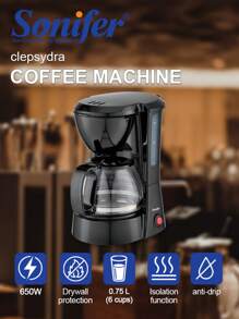 SONIFER Sonifer Tropf-Kaffeemaschine Americano 0,75L Glaskanne 6 Tassen, Warmhaltefunktion, Überhitzungsschutz, Kontrollleuchte, Wasserfenster, 650W