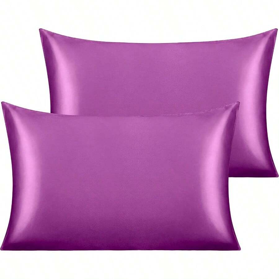 2 PCS Silk Satin Toddler Pillowcases - Super Soft And Silky 14x20 Pillow Covers - Envelope Closure Purple Cooling Travel Pillow Cases For Nursery, Kids, Boys And Girls, 14 X 20 Inches - 紫色 - 查看 1