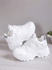 8cm Niewidoczna platforma zwiększająca wysokość Grube wygodne codzienne trampki dla niskich kobiet, pasujące do szerokich spodni i dżinsów, skórzane, wiosenne i jesienne, sznurowane białe buty dla kobiet