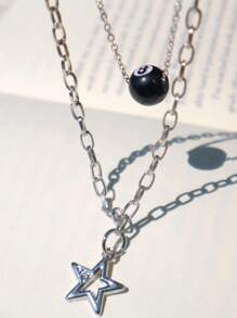 3pcs/Set Silver Star Necklace, Fashion Women Chain Necklace & Charm Necklace Set, Silver-Color Necklace Sets For Ladies