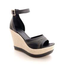 Women's High Heel Wedge Platform Sandal Various Colors Party - 黑色 - 查看 2