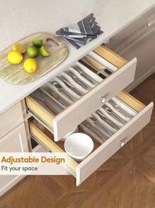 Bandeja para cubiertos expandible de 6-8 compartimentos para cajones, organizador de cubiertos de cocina con divisores ajustables, caja de almacenamiento de utensilios para cucharas, tenedores, cuchillos, apta para cocina, dormitorio, oficina