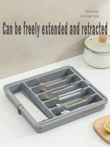 Bandeja para cubiertos expandible de 6-8 compartimentos para cajones, organizador de cubiertos de cocina con divisores ajustables, caja de almacenamiento de utensilios para cucharas, tenedores, cuchillos, apta para cocina, dormitorio, oficina