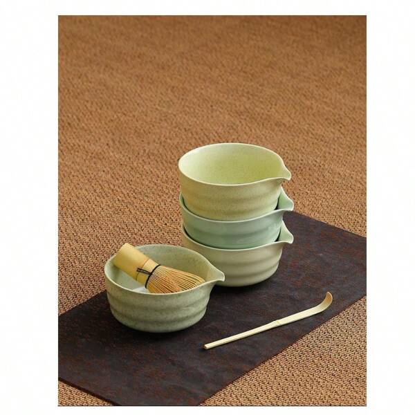 1 tigela de cerâmica matcha, tigela matcha com bico, batedor de chá, conjunto de 100 batedores de chá de pé, volta às aulas